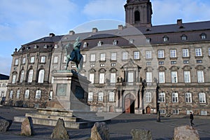 The equestrian statue of King Frederik VII in front of the Christiansborg Palace in Copenhagen, Denmark