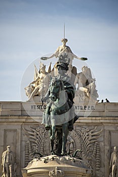 equestrian statue of the knight D.Jose at the terreiro do paÃ§o in Lisbon