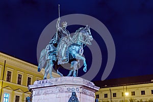 Equestrian statue of Ludwig I of Bavaria 1862 at night, Munich, Germany