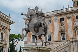 The equestrian statue of Marco AurÃ©lio in Rome, Italy