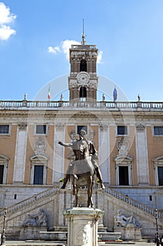 The equestrian statue of Marcus Aurelius on Capitoline Hill, Rome, Italy.