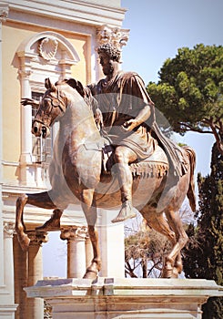 Equestrian statue of Marcus Aurelius in Piazza del Campidoglio in Rome