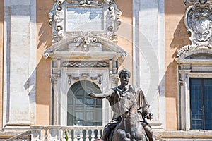 Equestrian Statue of Marcus Aurelius, Piazza del Campidoglio, Senatorial Palace From Rome photo