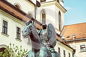 Equestrian statue of margrave Jobst of Luxembourg, Brno, yellow