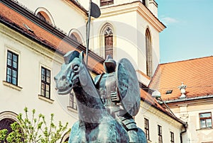 Equestrian statue of margrave Jobst of Luxembourg and church, Br