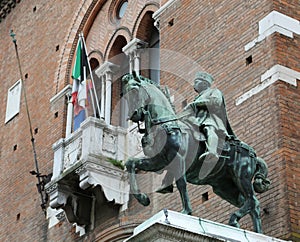 Equestrian statue on the municipal palace of the city of Ferrara