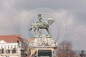 Equestrian statue of Prince Savoyai Eugen in front of the historic Royal Palace in Buda Castle