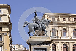 Equestrian statue of Vittorio Emanuele II, monument situated on Piazza Bovio, Naples, Italy