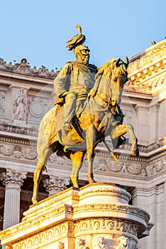 Equestrian statue of Vittorio Emanuele II - Monument Vittoriano or Altare della Patria. Rome, Italy. Morning sunrise