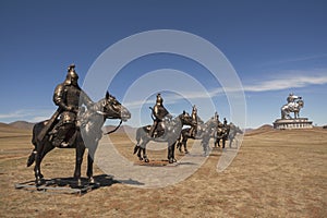 Equestrian statues of warriors of Genghis Khan photo