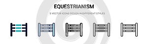 Equestrianism icon in filled, thin line, outline and stroke style. Vector illustration of two colored and black equestrianism