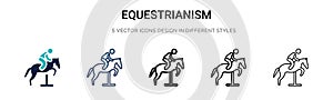 Equestrianism icon in filled, thin line, outline and stroke style. Vector illustration of two colored and black equestrianism
