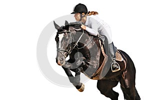 Equestrianism: Young girl in jumping show