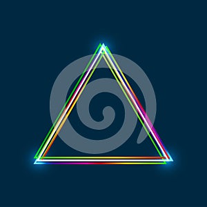 Equilateral triangle frame with colorful multi-layered outline and glowing light effect on a blue background