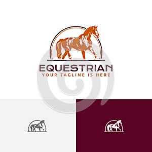 Equine Equestrian Horse Engraving Style Vintage Retro Logo Template