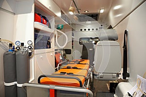 Equipment for ambulances. View from inside.