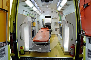 Equipment for ambulances. View from inside.