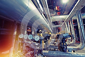 Equipment, cables and piping at factory