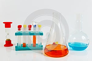 Equipment for chemical studies on white background