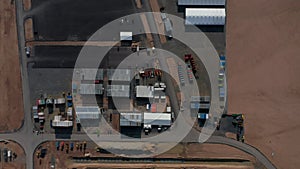 Equipment at construction building site for a factory in Germany, Aerial Top View