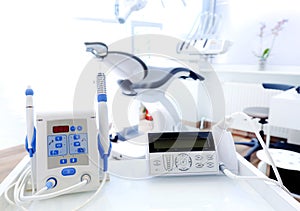Equipment and dental instruments in dentist's office. Dentistry