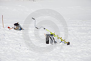 Equipment for fishermen in the winter on the snow