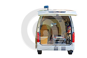 Equipment interior of ambulance emergency isolated on white background and clipping path