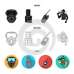 Equipment, mask, barrel, barricade .Paintball set collection icons in black,flat,outline style vector symbol stock