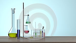 Equipment without people science laboratory research and development concept blue background laboratory development research Clean