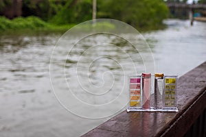 PH Test Kit on swim pool river water inspector