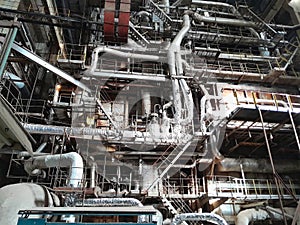 Equipment, piping and electrical machines inside of modern industrial power plant