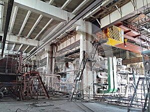 Equipment, piping and electrical machines inside of modern industrial power plant