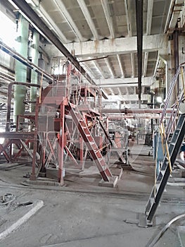 Equipment, piping and electrical machines inside of modern industrial power plant