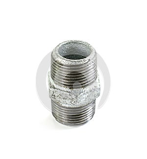 Metal elbow fittings for pipes, isolated white background.Tools and materials for sanitary works.