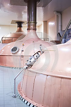 Equipment for preparation of beer. Lines of cooper tanks in brewery. Manufacturable process of brewage. Mode of beer