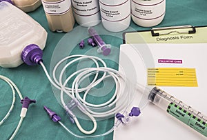 Equipment probe of enteral nutrition, palliative care in hospital, conceptual image