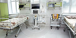 Equipment for rescuing coronavirus patients with a ventilator at a modern hospital in the intensive care unit