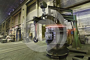 Equipment of a steel mill and foundry - machinery and interior in an industrial hall