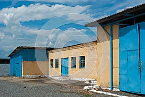 Equipment storage shed with blue sky