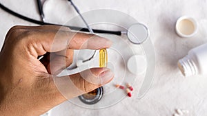 Equipment for support people sick with stethoscope and medical pill