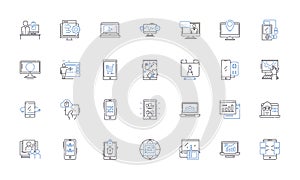 Equipment tech line icons collection. Automation, Robotics, Sensors, Mechanics, Hydraulics, Pneumatics photo