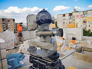 equipment theodolite tool at construction site works