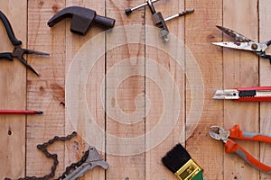 Equipment of tool on wooden background