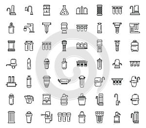 Equipment for water purification icons set outline vector. Filter treatment