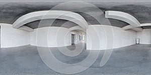 equirectangular panorama 360 degrees in interior of concrete white loft room