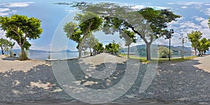 Equirectangular Panoramic 360 Degrees Panoramic View of Picnic green area outdoor park at the Fisherman Island Isola dei photo