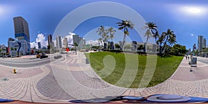 360 equirectangular photo Miami Bayside Marketplace sign on Biscayne Boulevard