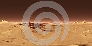 360 Equirectangular projection of Mars sunset. Martian landscape, HDRI environment map. Spherical panorama.. photo