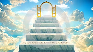 Equitable distribution as stairs to reach out to the heavenly gate for reward, success and happiness. Equitable distribution