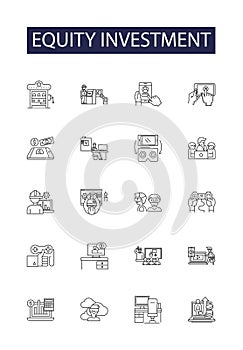 Equity investment line vector icons and signs. Investment, Stocks, Shares, Financing, Funds, Capital, Trading